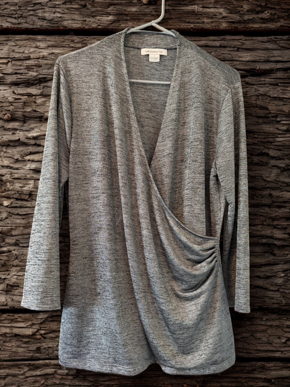 Worthington Silver Draped Wrap Top